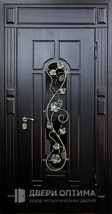 Металлическая входная дверь со стеклом и ковкой №51 - фото №1