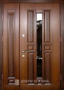 Дверь железная со стеклопакетом и резьбой №81 - фото №1