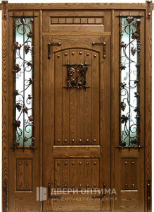 Железная дверь входная со стеклом и ковкой №8 - фото №1