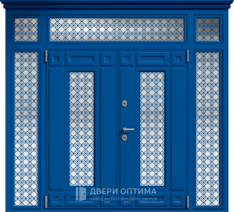 Синяя широкая входная дверь металлическая №5 - фото №1