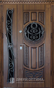 Элитная дверь в загородный дом со вставками и ковкой №118 - фото №1